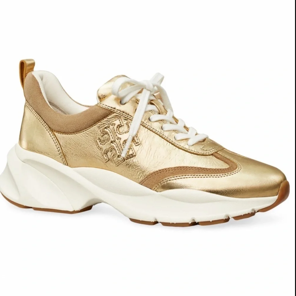 NWT Authentic Tory Burch T Monogram Good Luck Sneakers Size 11 M Gold